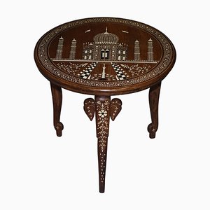 Anglo-Indian Taj Mahal Elephant Hardwood Inlaid Side Table
