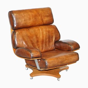 Fauteuil en Cuir Marron Teinté à la Main