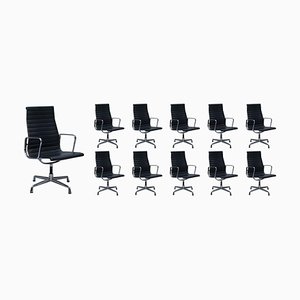 Black Leather Swivel Office Chairs from Vitra