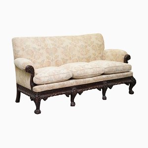 19th Century Hand-Carved Hardwood Sofa with Hawk Claw & Ball Feet