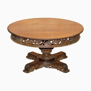 Anglo-Indian Hand-Carved Coffee Table, 1880s