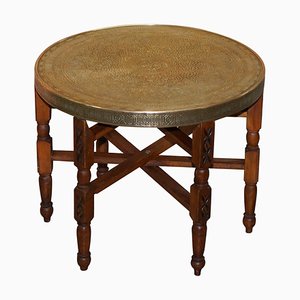 Antique Moroccan Brass-Topped Folding Table, 1900s