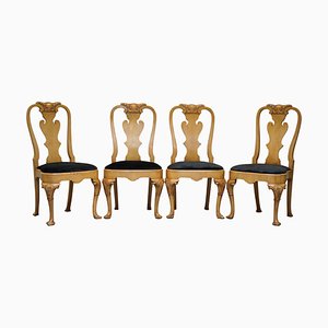 Chaises de Salle à Manger Queen Anne en Noyer, Set de 4