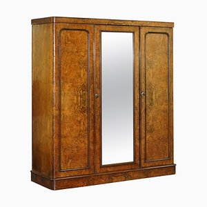 Triple Armoire Mid-Victorienne en Verre et Ronce de Noyer de G Trollope & Sons