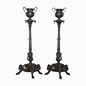 19th Century Solid Bronze Candlesticks by August Maximilien Delafontaine, Set of 2