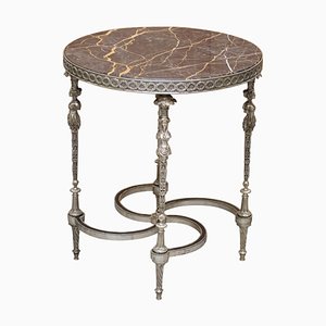 Silver Plated Sculpted French Empire Style Marble Topped Occasional Table