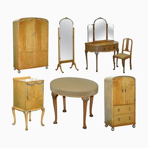 Victorian Satinwood Bedroom Suite from Hampton & Sons, Set of 7