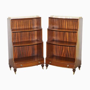 Dwarf Waterfall Open Bookcases with Brass Details & Drawers, Set of 2