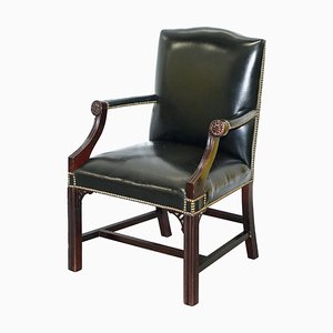 Black Leather Gainsborough Carver Armchair in the Style of Thomas Chippendale