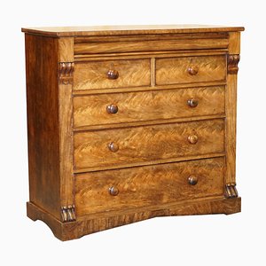 Large 19th Century Light Flamed Hardwood Chest of Drawers with Hidden Drawer