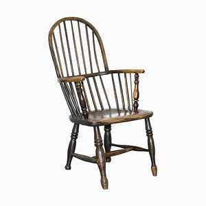 Early 19th Century Hoop Back Windsor Armchair with Worn Paint, West Country, England