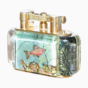 Großes vergoldetes Aquarium Tischfeuerzeug von Dunhill, 1950er