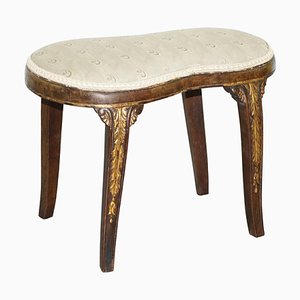 Regency Curved & Gilded Walnut Kidney Saddle Stool with Acanthus Leaf Detailing