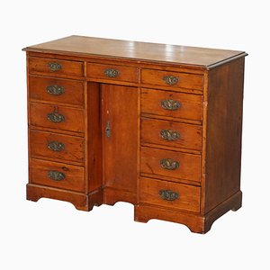 Small Victorian Solid Walnut Kneehole Writing Desk with Drawers, 1880s
