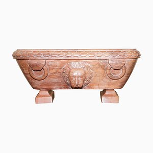 Grand Navire Romain du Début du 19ème Siècle en Marbre Rosso Antico avec Sculpture de Lion