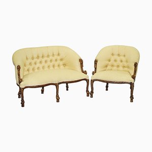 Set of Napoleon III Style Rope Twist Armchair & Sofa