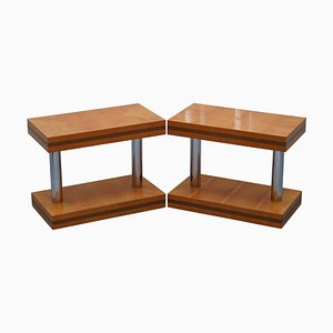 Tavolini Mid-Century moderni in metallo cromato e legno satinato, set di 2