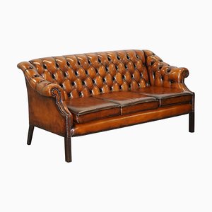 Vintage Cigar Brown Leather 3-Seater Chesterfield Sofa