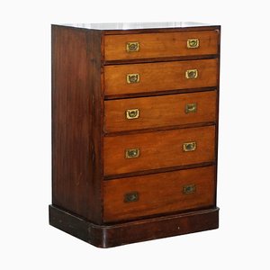 Tall Antique Military Campaign Chest of Drawers in Hardwood, 1860s