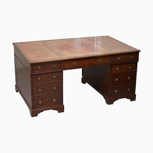 George III Double Sided Walnut Partner Desk with Lion's Head Handles, 1780s