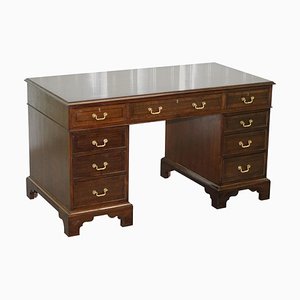 Vintage Large Solid Hardwood Twin Pedestal Partner Desk