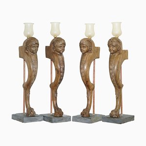 Lámparas francesas neoclásicas con patas en forma de pata, década de 1820. Juego de 4