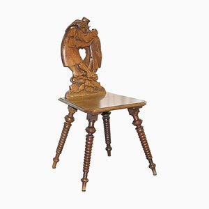 Chaise d'Entrée Bobine en Chêne Sculpté avec Deux Amis
