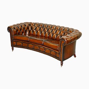 Chesterfield Club Sofa aus braunem Leder in Curved Zigarre