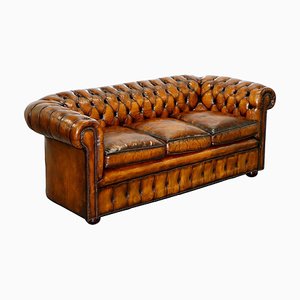 England Hand-Dyed Whisky Brown 3-Seat Chesterfield Club Sofa, 1930s