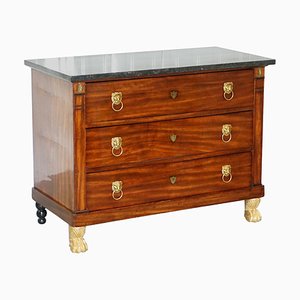 19th Century French Empire Marble Top Chest with Drawers & Lion Hairy Paw Feet