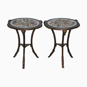 Tables Guéridon Louis XVI en Pierre de Tura et Bronze par Giacomo Raffaelli, Set de 2