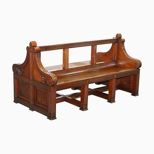 Victorian Gothic Walnut Double-Sided Museum Gallery Pew Bench