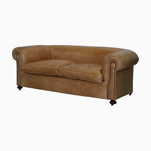 Vintage Victorian Style Brown Leather Club Sofa