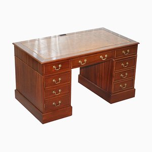Hardwood Twin Pedestal Partner Desk with Leather Top