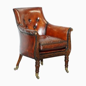 Regency Hand Dyed Brown Leather & Hand-Painted Armchair Attributed to Gillows