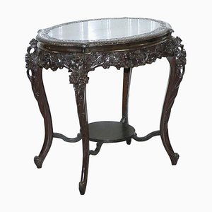 Heavily Carved Chinese Export Occasional Centre Table with Black Lacquered Finish