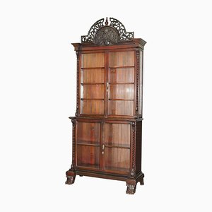 Victorian Hardwood Hand-Carved Wood Library Display Cabinet