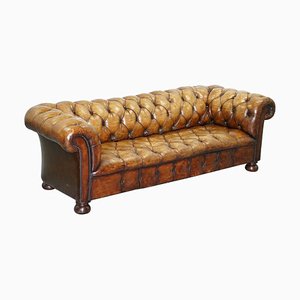 Vintage Whiskey Brown Leather Chesterfield Club Sofa