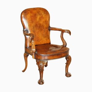 Vintage Eagle Armed Claw & Ball Feet Brown Leather Armchair