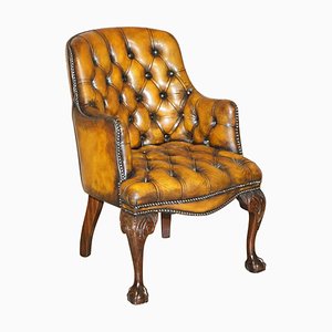 Fauteuil Chesterfield en Cuir Marron avec Pieds Griffes