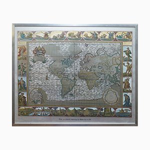 World Map Wall Engraving in Silver Leaf After Moses Pitt