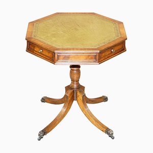 Green Leather Topped Octagonal Side Table