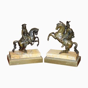 19th Century Equestrian Bronze Russian Cossack & Roman Solider Horses, Set of 2