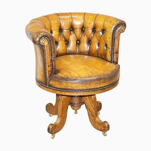 Antique Chesterfield Brown Leather Captains Chair, 1860s