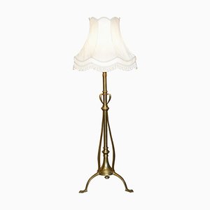 Antique Art Nouveau Brass Height Adjustable Standing Floor Lamp with Sculptured Frame