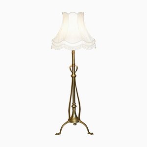 Antique Art Nouveau Brass Height Adjustable Standing Floor Lamp with Sculptured Frame