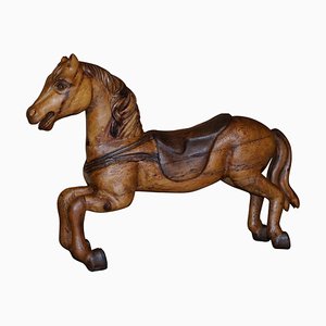 Cavallo da giostra vittoriano antico in pino, fine XIX secolo