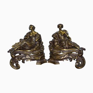 Chenets franceses Louis XVI de bronce según Bouhon Fres, Paris. Juego de 2