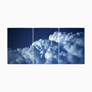 Multipanel Triptych of Serene Clouds, Limited Edition, 2021, Handmade Cyanotype