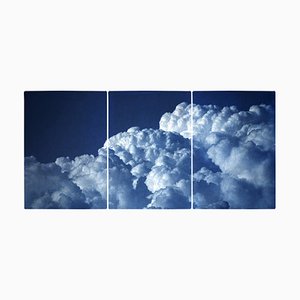 Triptyque Multipanel de Serene Clouds, Édition Limitée, 2021, Cyanotype Fait à la Main